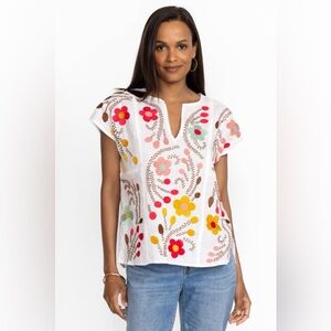 Johnny Was Linen Joni Easy Paneled V-Neck Top